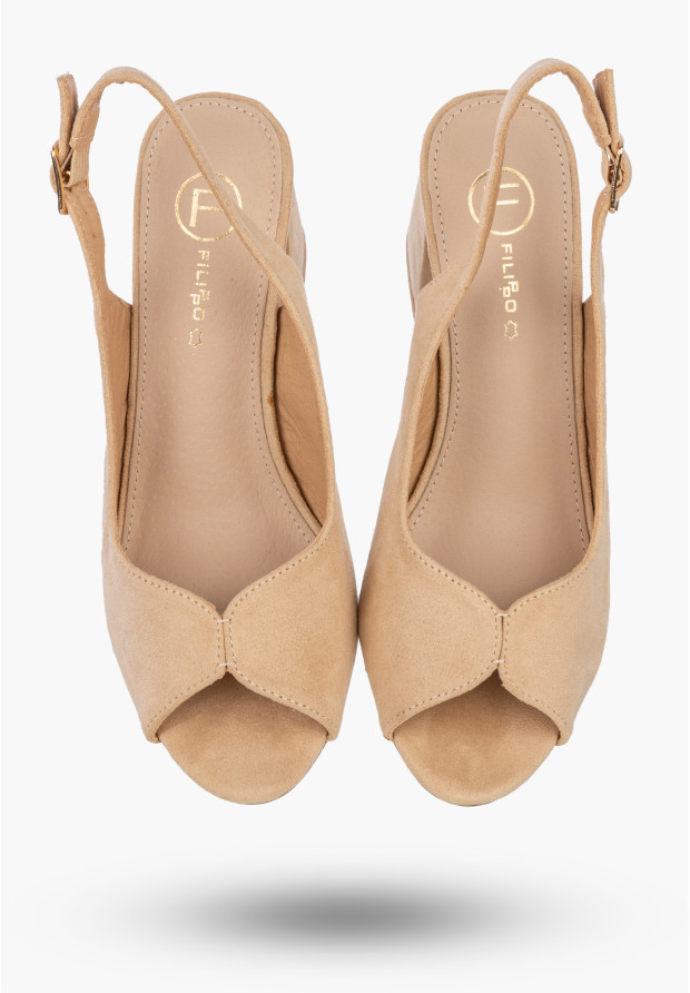 Sandały Damskie Buty Na Słupku Eleganckie Slingback Skórzana Wkładka Beżowe Filippo