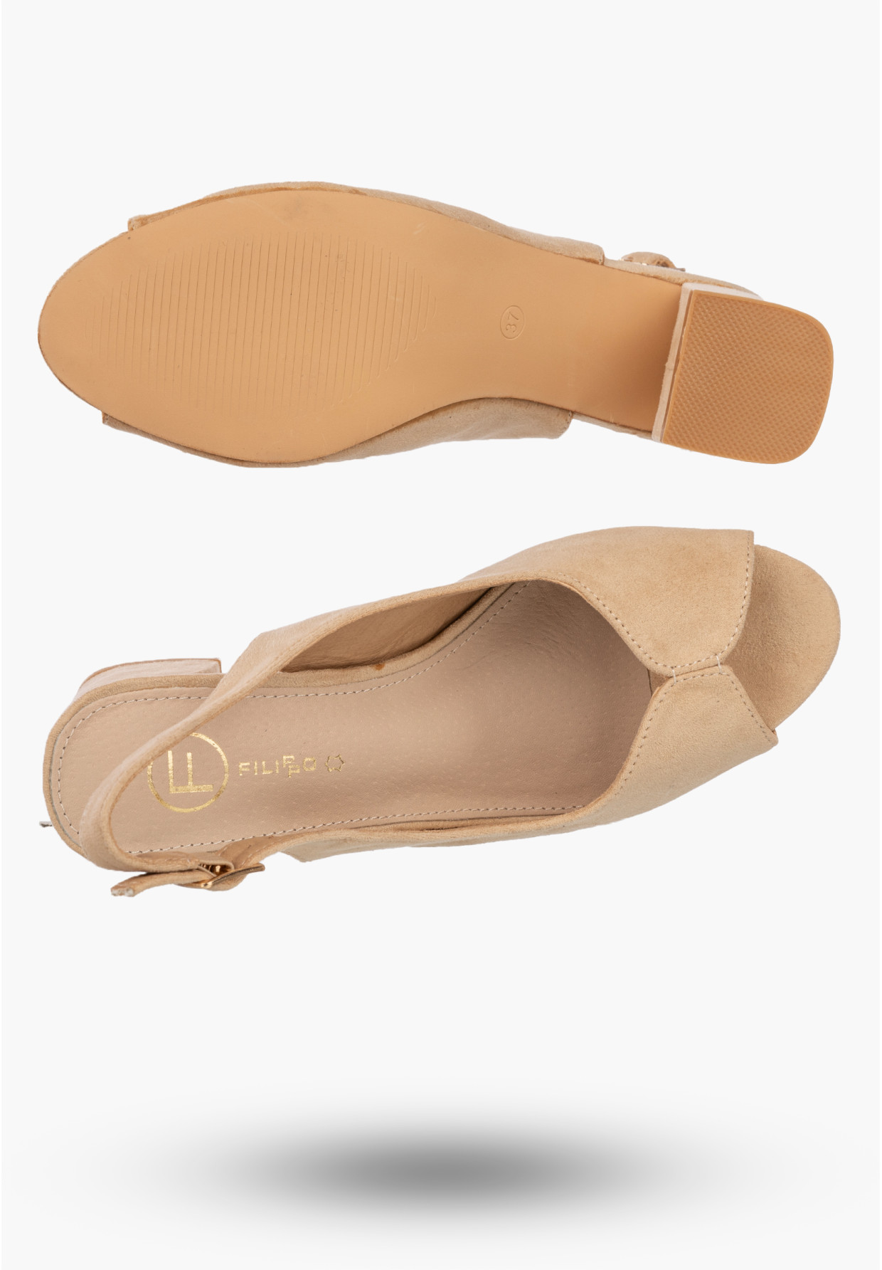 Sandały Damskie Buty Na Słupku Eleganckie Slingback Skórzana Wkładka Beżowe Filippo