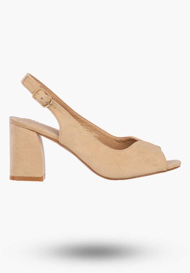 Sandały Damskie Buty Na Słupku Eleganckie Slingback Skórzana Wkładka Beżowe Filippo