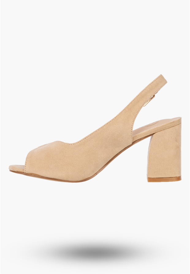 Sandały Damskie Buty Na Słupku Eleganckie Slingback Skórzana Wkładka Beżowe Filippo