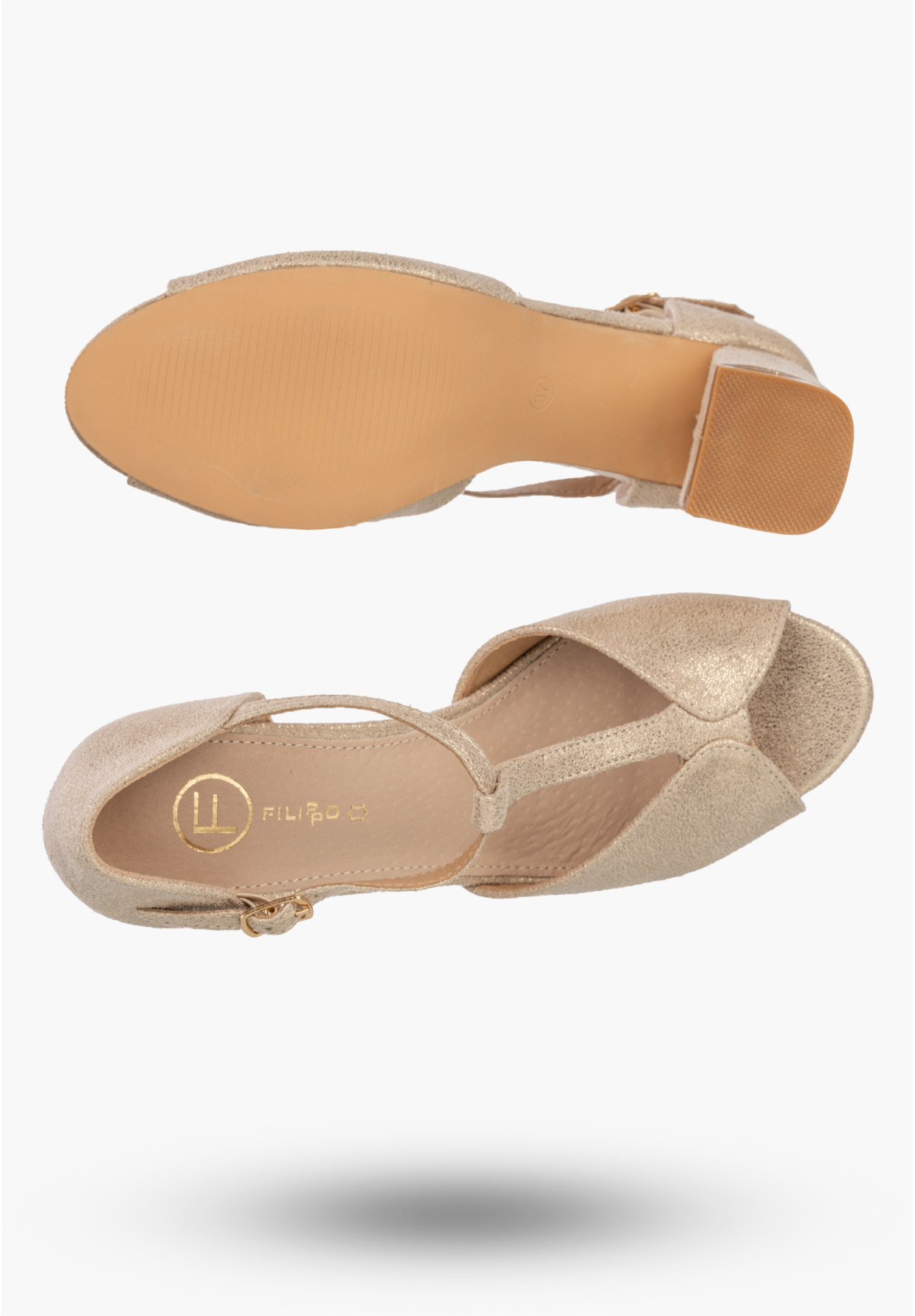 Sandały Damskie Ekoskóra Buty Na Słupku Eleganckie Skórzana Wkładka Złote Filippo