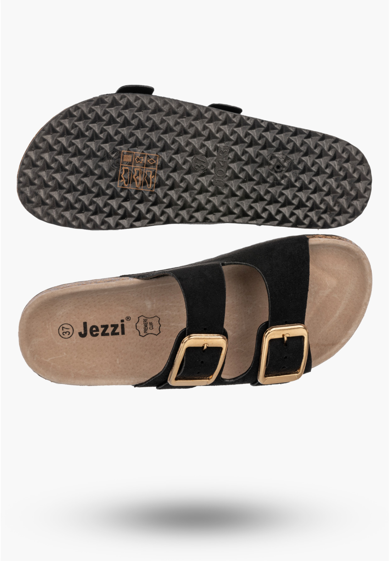 Klapki Damskie Z Klamrami Wygodne Skórzana Wkładka Letnie Casual Czarne Jezzi