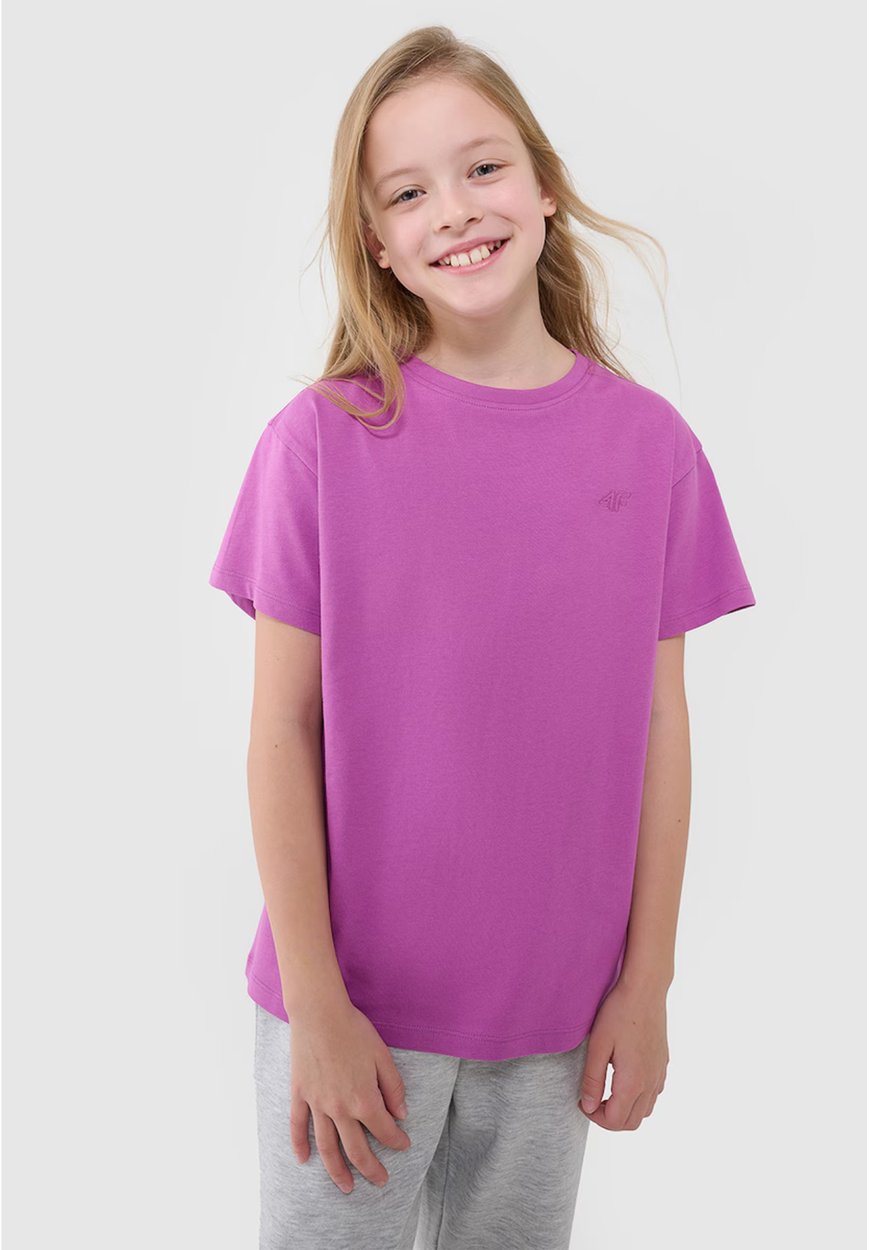 Koszulka Dziewczęca 4F T-shirt Oversize Z Logo Fioletowa 4FJWSS25TTSHF2326