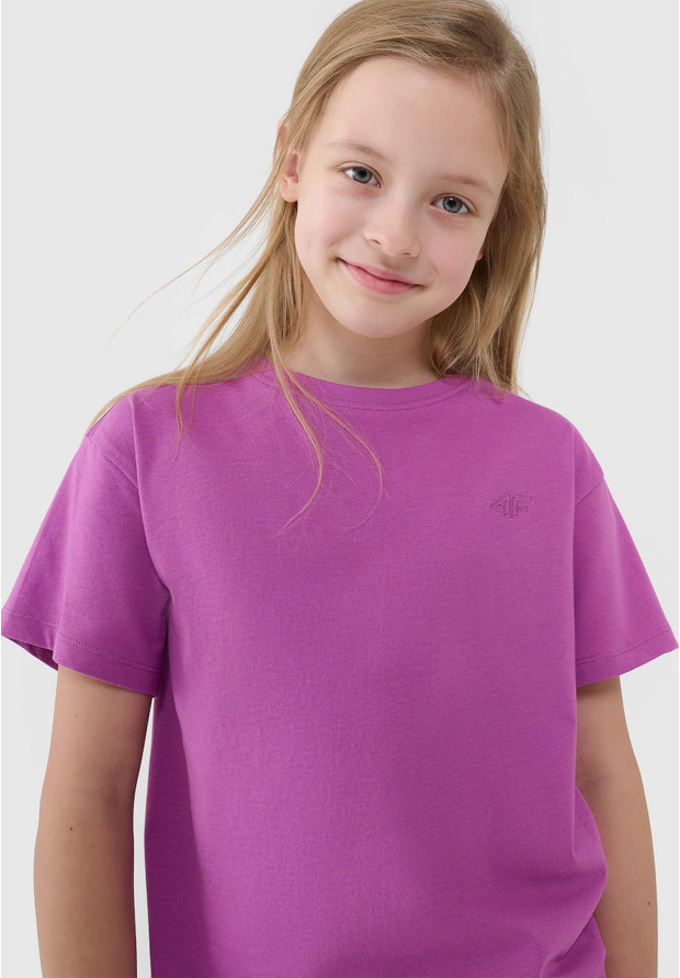 Koszulka Dziewczęca 4F T-shirt Oversize Z Logo Fioletowa 4FJWSS25TTSHF2326