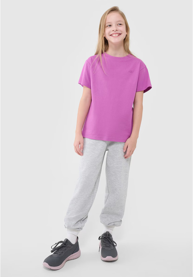 Koszulka Dziewczęca 4F T-shirt Oversize Z Logo Fioletowa 4FJWSS25TTSHF2326