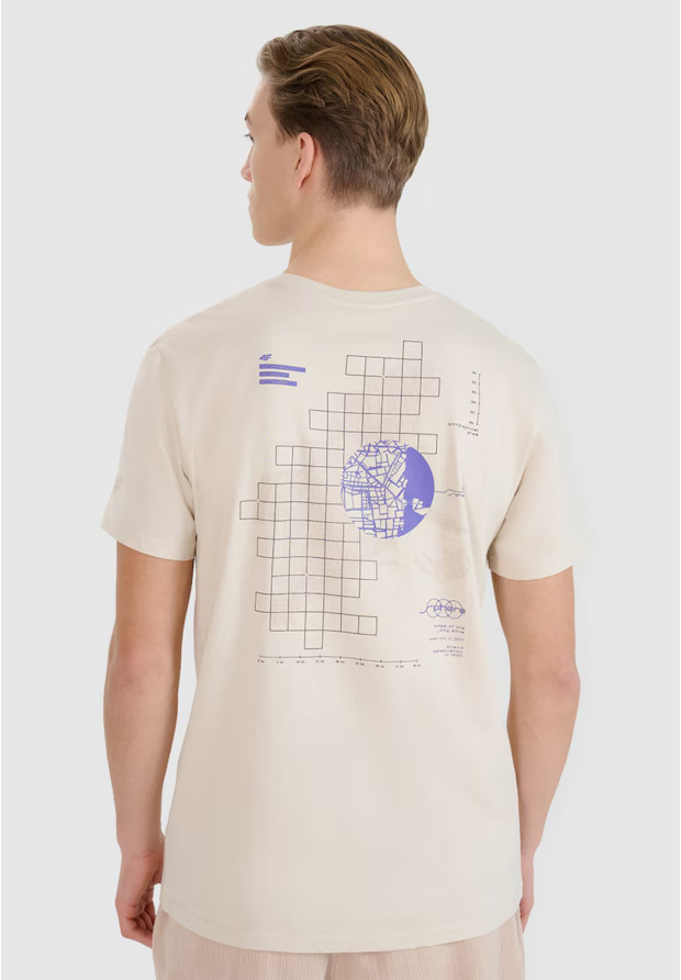 Koszulka Męska 4F T-shirt Regular Z Nadrukiem Beżowy 4FRSS24TTSHM2076