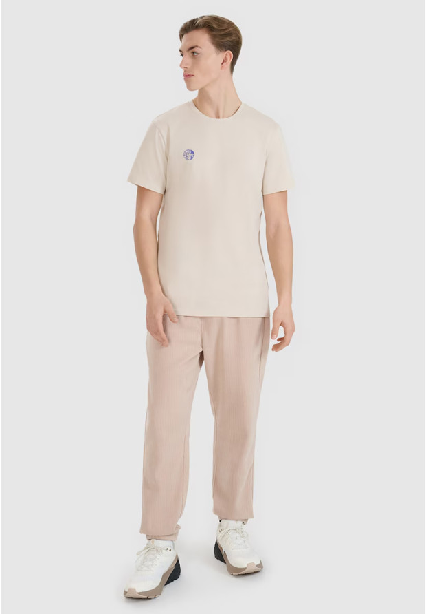Koszulka Męska 4F T-shirt Regular Z Nadrukiem Beżowy 4FRSS24TTSHM2076