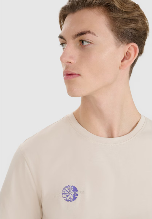 Koszulka Męska 4F T-shirt Regular Z Nadrukiem Beżowy 4FRSS24TTSHM2076