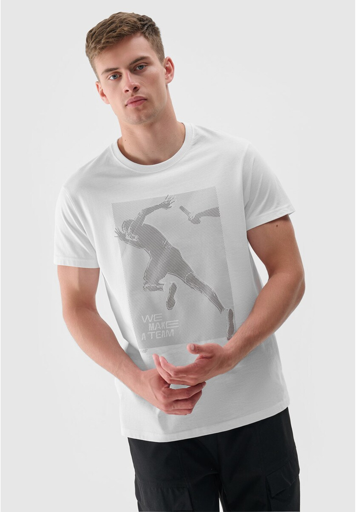 Koszulka Męska 4F T-shirt Sportowy Regular Biały Z Nadrukiem 4FRSS24TTSHM2471