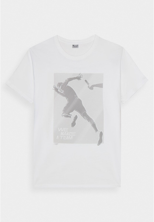 Koszulka Męska 4F T-shirt Sportowy Regular Biały Z Nadrukiem 4FRSS24TTSHM2471