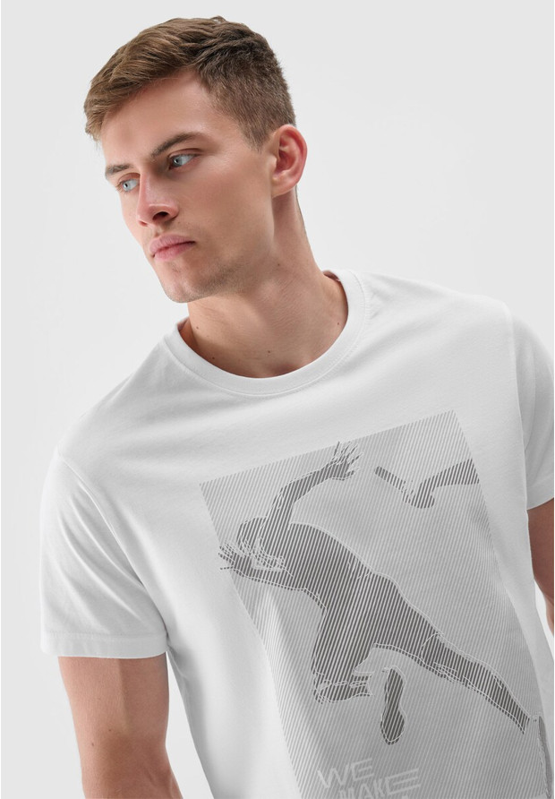 Koszulka Męska 4F T-shirt Sportowy Regular Biały Z Nadrukiem 4FRSS24TTSHM2471