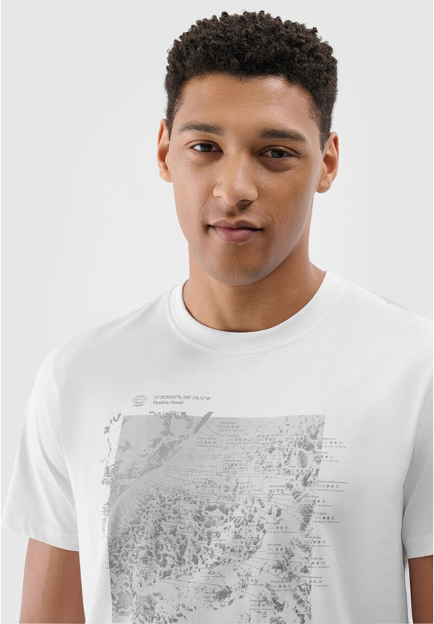 Koszulka Męska 4F T-shirt Z Nadrukiem Regular Biały 4FRSS24TTSHM2530