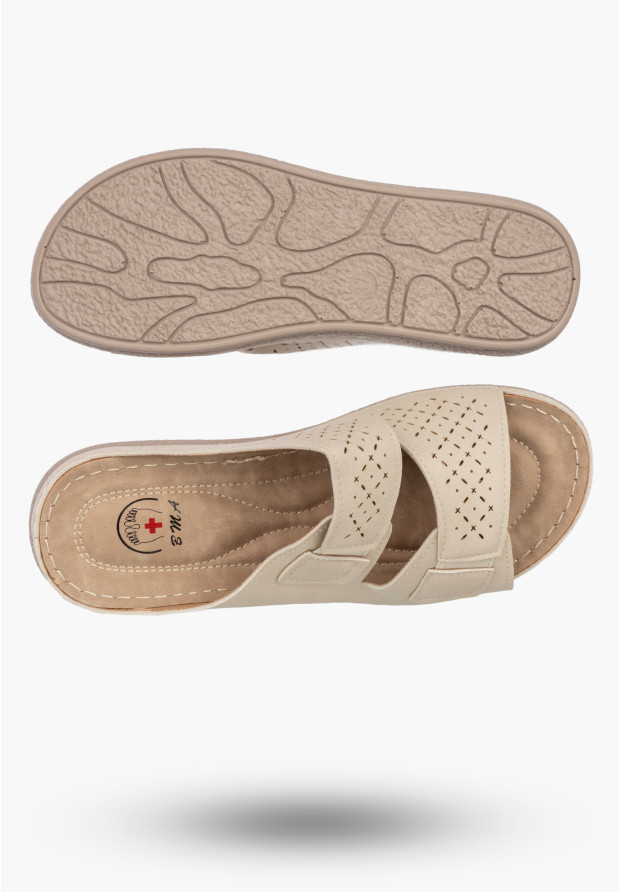 Klapki Damskie Ekoskóra Letnie Buty Lekkie Wygodne Beżowe
