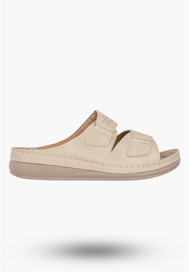 Klapki Damskie Ekoskóra Letnie Buty Lekkie Wygodne Beżowe