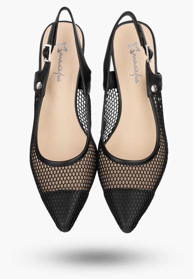 Czółenka Damskie Skórzane Buty Ażurowe Slingback Letnie Czarne Maciejka K7507-29/00-0