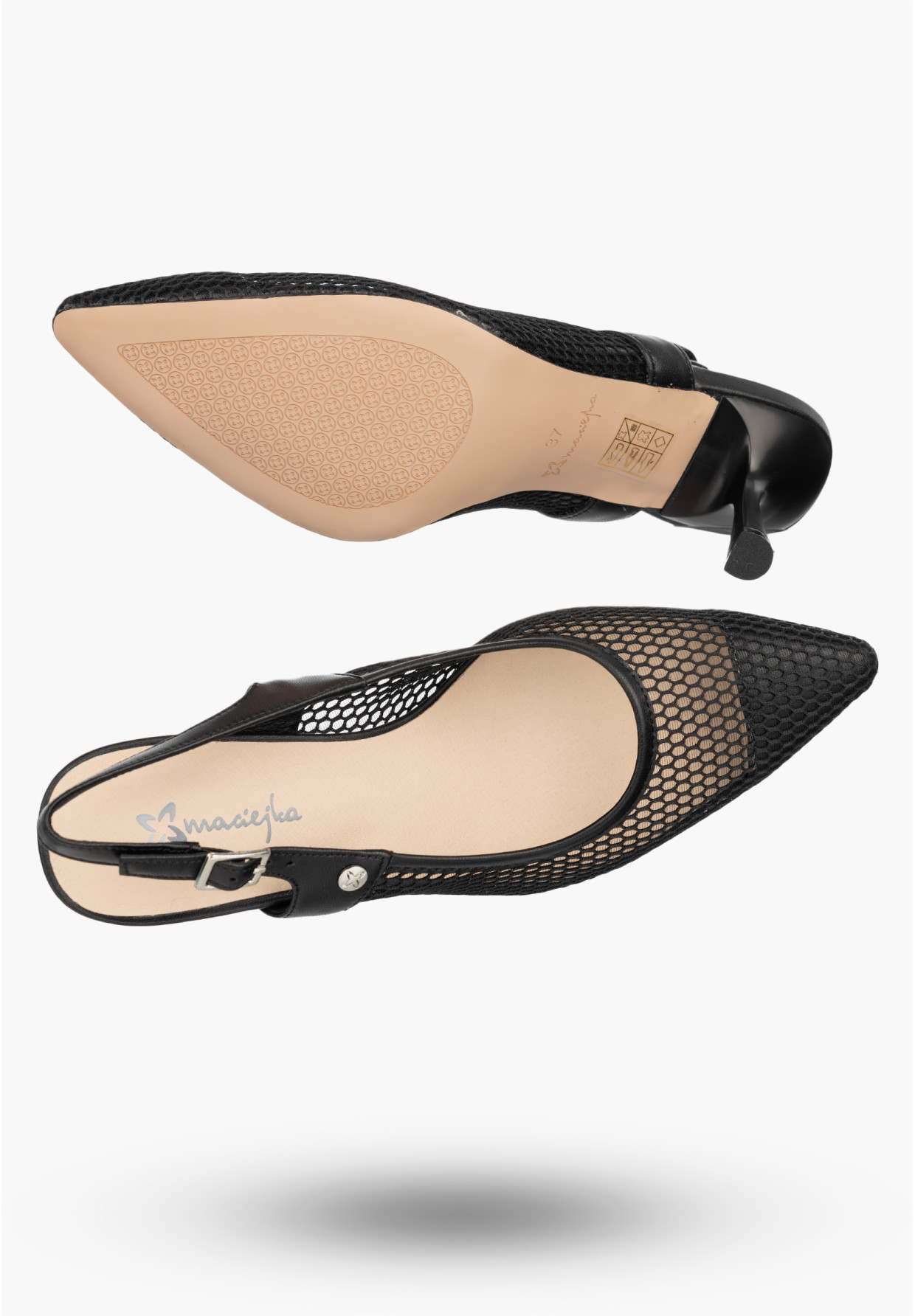 Czółenka Damskie Skórzane Buty Ażurowe Slingback Letnie Czarne Maciejka K7507-29/00-0