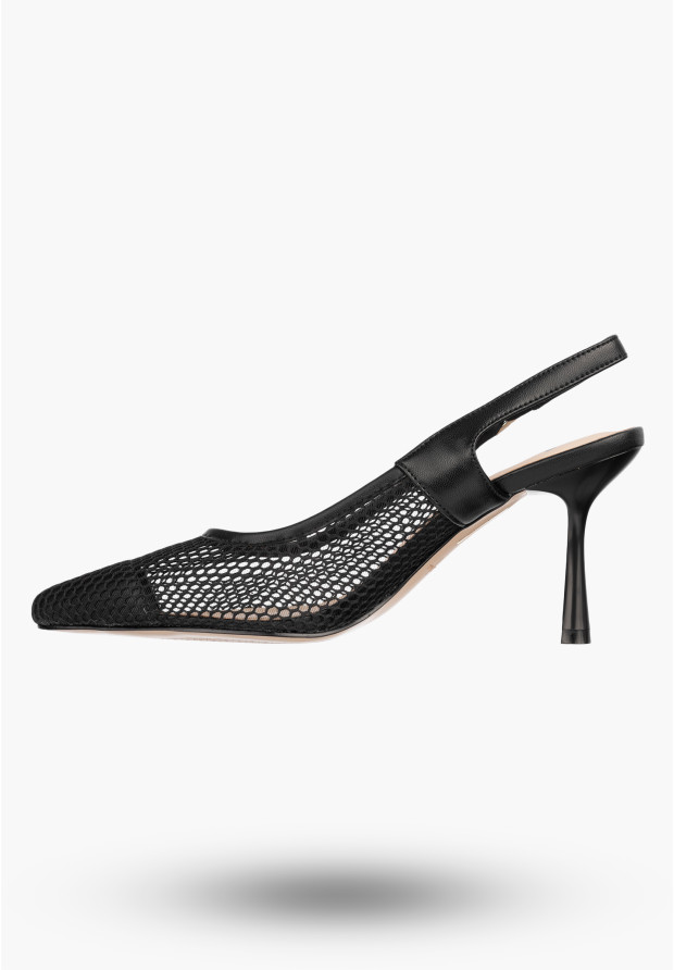 Czółenka Damskie Skórzane Buty Ażurowe Slingback Letnie Czarne Maciejka K7507-29/00-0