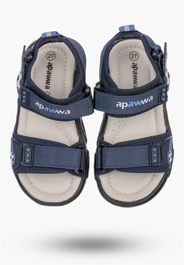 Sandały Chłopięce Buty Na Rzepy Skórzana Wkładka Letnie Granatowe Apawwa