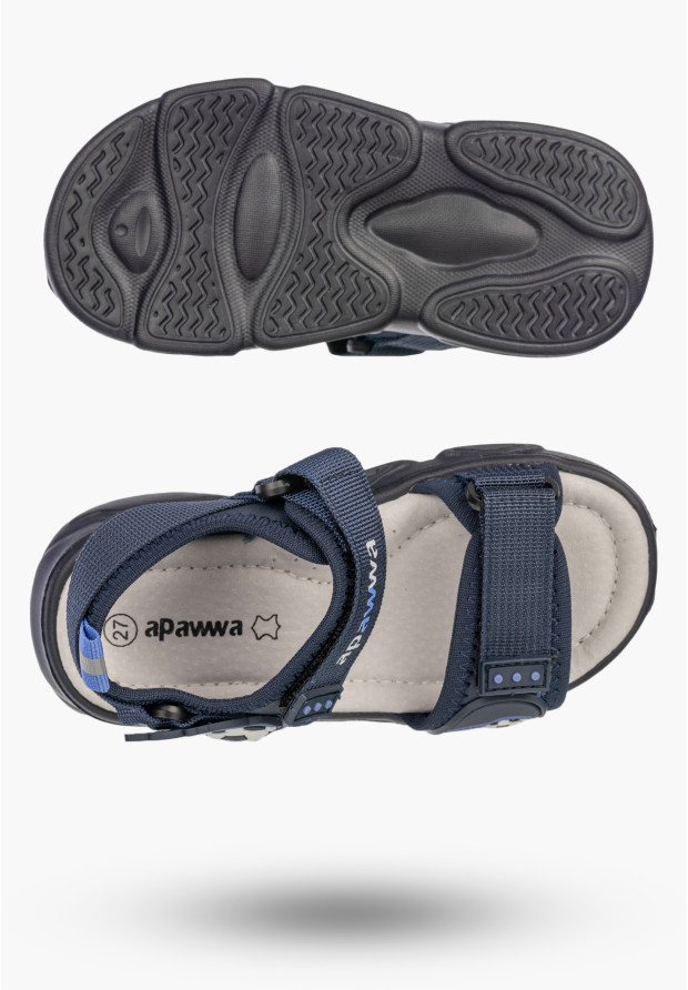 Sandały Chłopięce Buty Na Rzepy Skórzana Wkładka Letnie Granatowe Apawwa