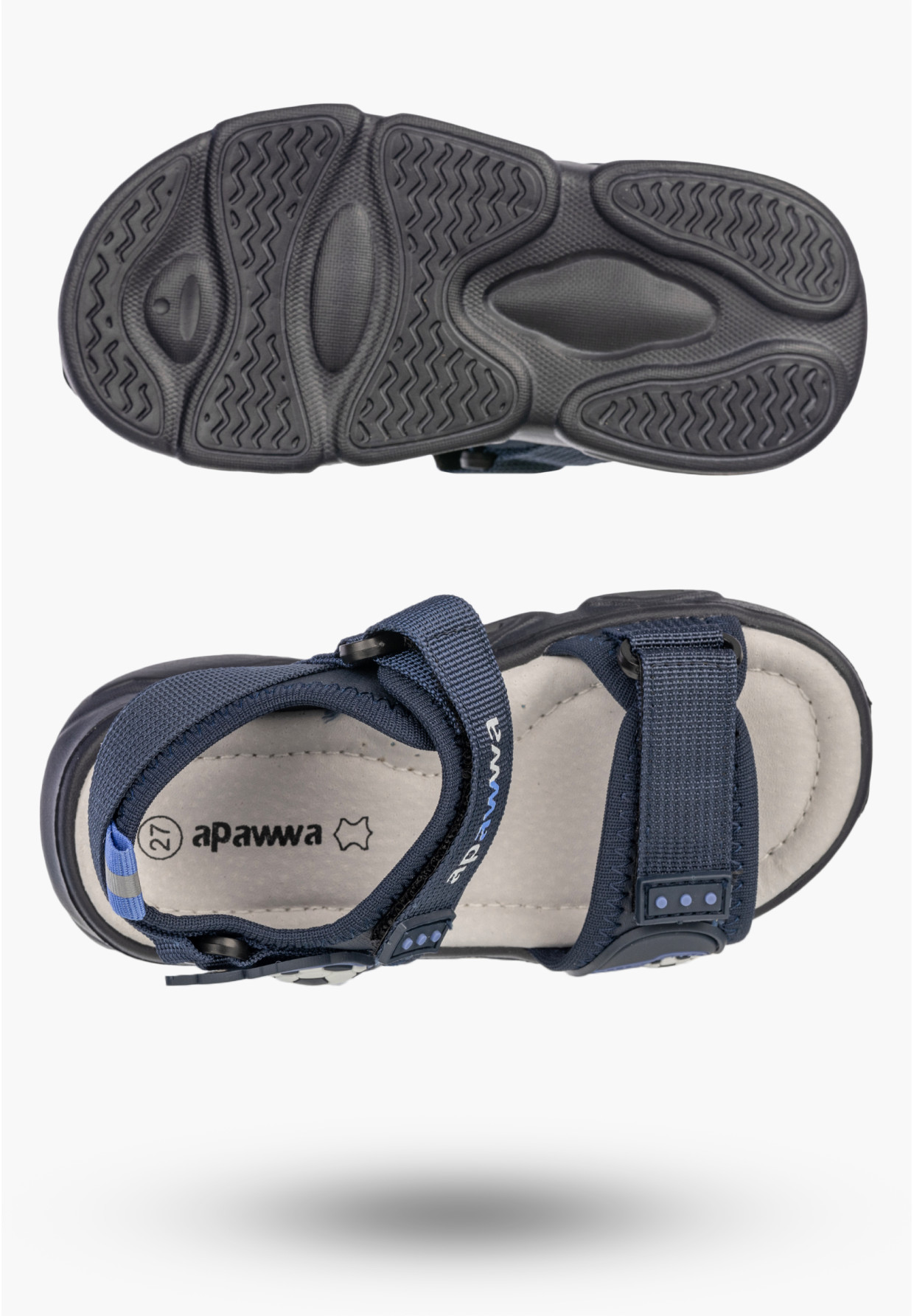 Sandały Chłopięce Buty Na Rzepy Skórzana Wkładka Letnie Granatowe Apawwa