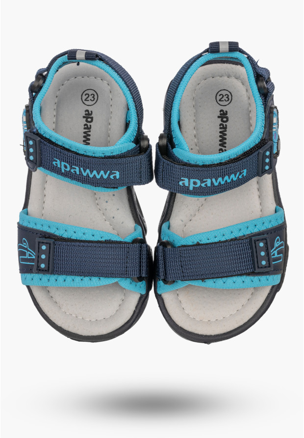 Sandały Chłopięce Buty Na Rzepy Skórzana Wkładka Z Motywem Auta Granatowe Apawwa