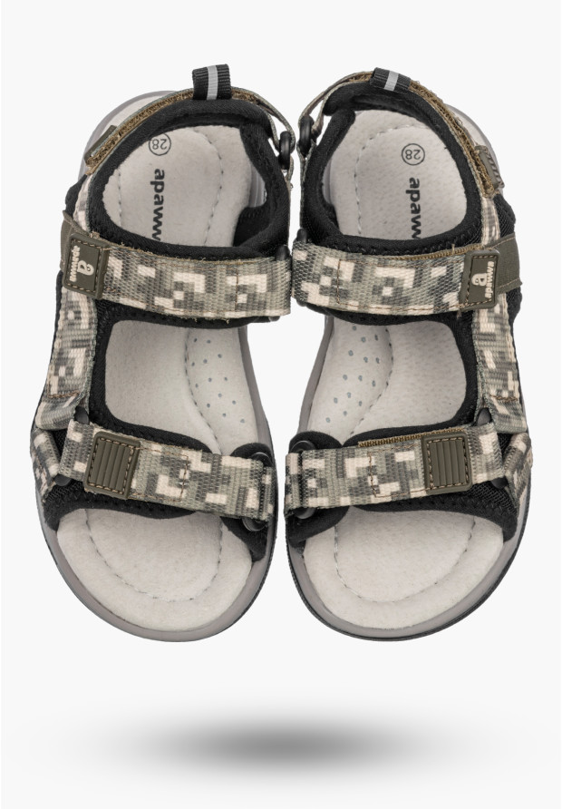 Sandały Chłopięce Buty Na Rzepy Skórzana Wkładka Lekkie Khaki Apawwa