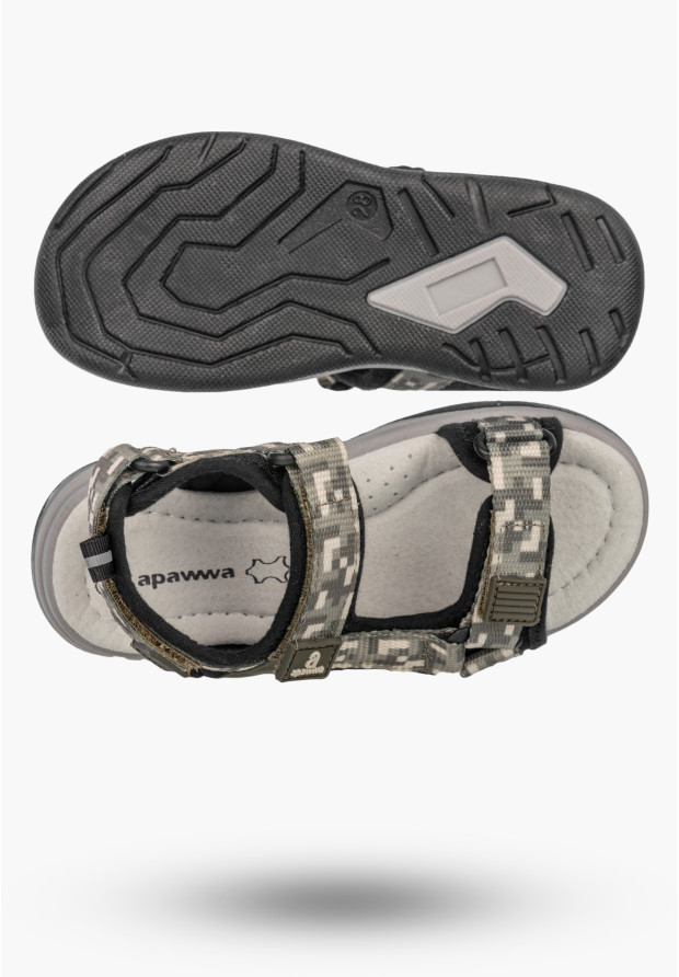 Sandały Chłopięce Buty Na Rzepy Skórzana Wkładka Lekkie Khaki Apawwa