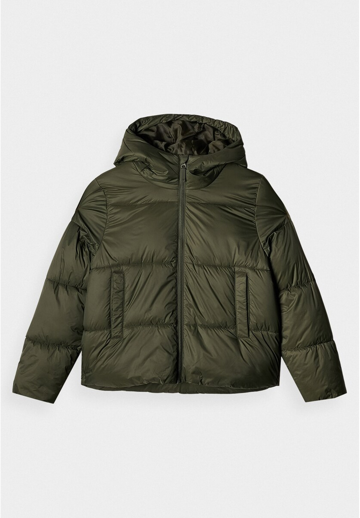 Kurtka Chłopięca 4F Puchowa Oversize Z Kapturem Pikowana Khaki 4FJWAW24TDJAM463