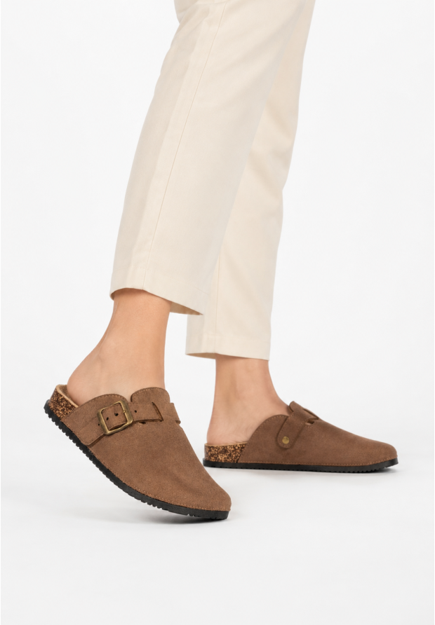 Klapki Damskie Buty Chodaki Casual Profilowane Korkowe Brązowe