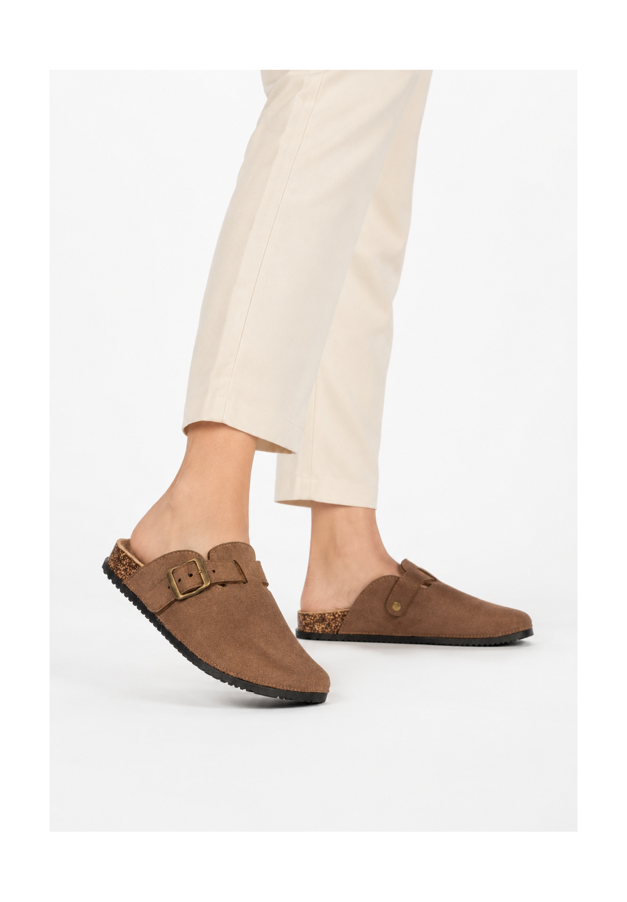Klapki Damskie Buty Chodaki Casual Profilowane Korkowe Brązowe