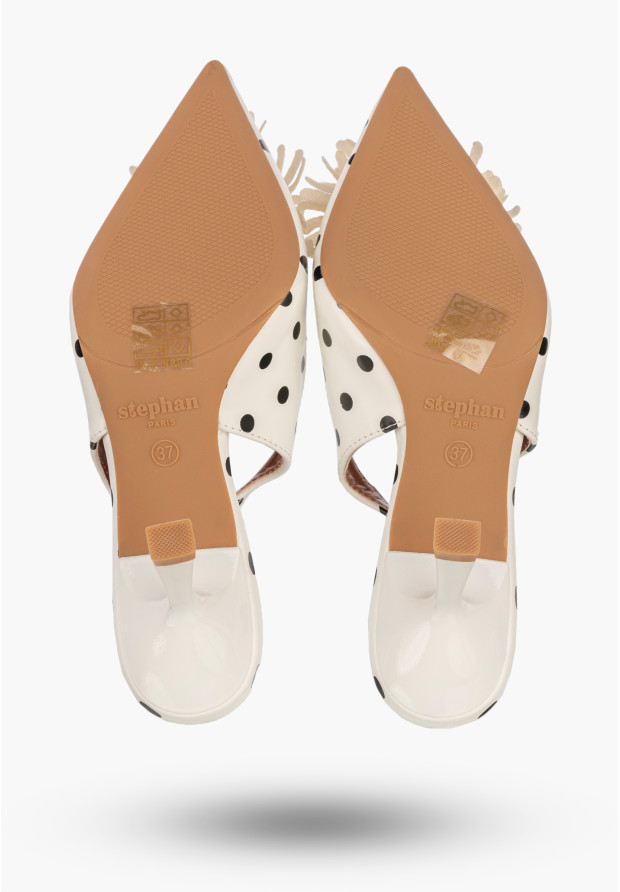 Szpilki Damskie Ekoskóra Czółenka Slingback z Kwiatem Eleganckie Białe W Kropki