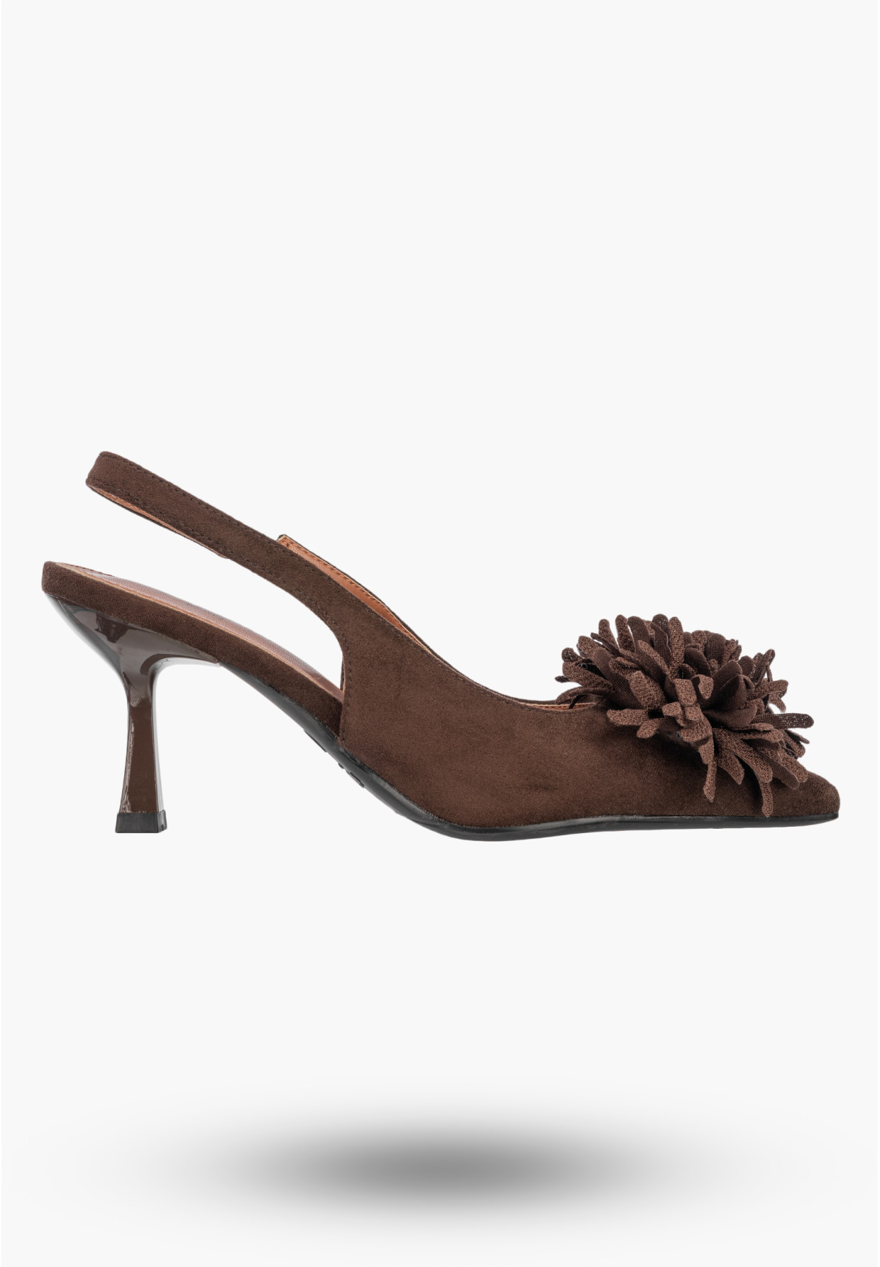 Szpilki Damskie Czółenka Slingback z Kwiatem Eleganckie Brązowe
