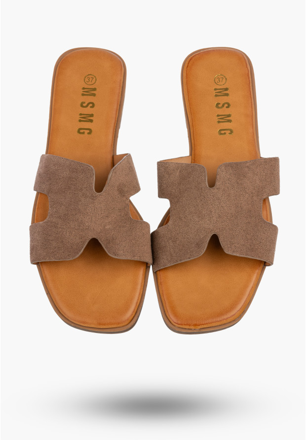Klapki Damskie Wsuwane Płaskie Eleganckie Lekkie Na Lato Jasny Brąz