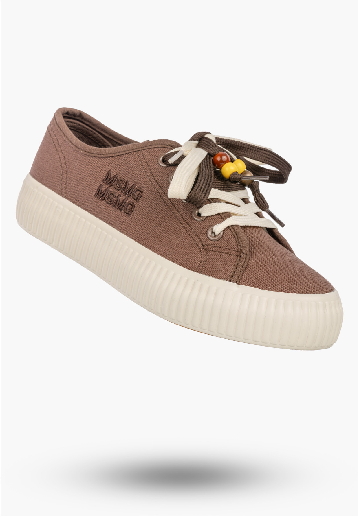 Trampki Damskie Materiałowe Sneakersy Na Platformie Sznurowane Casual Brązowe
