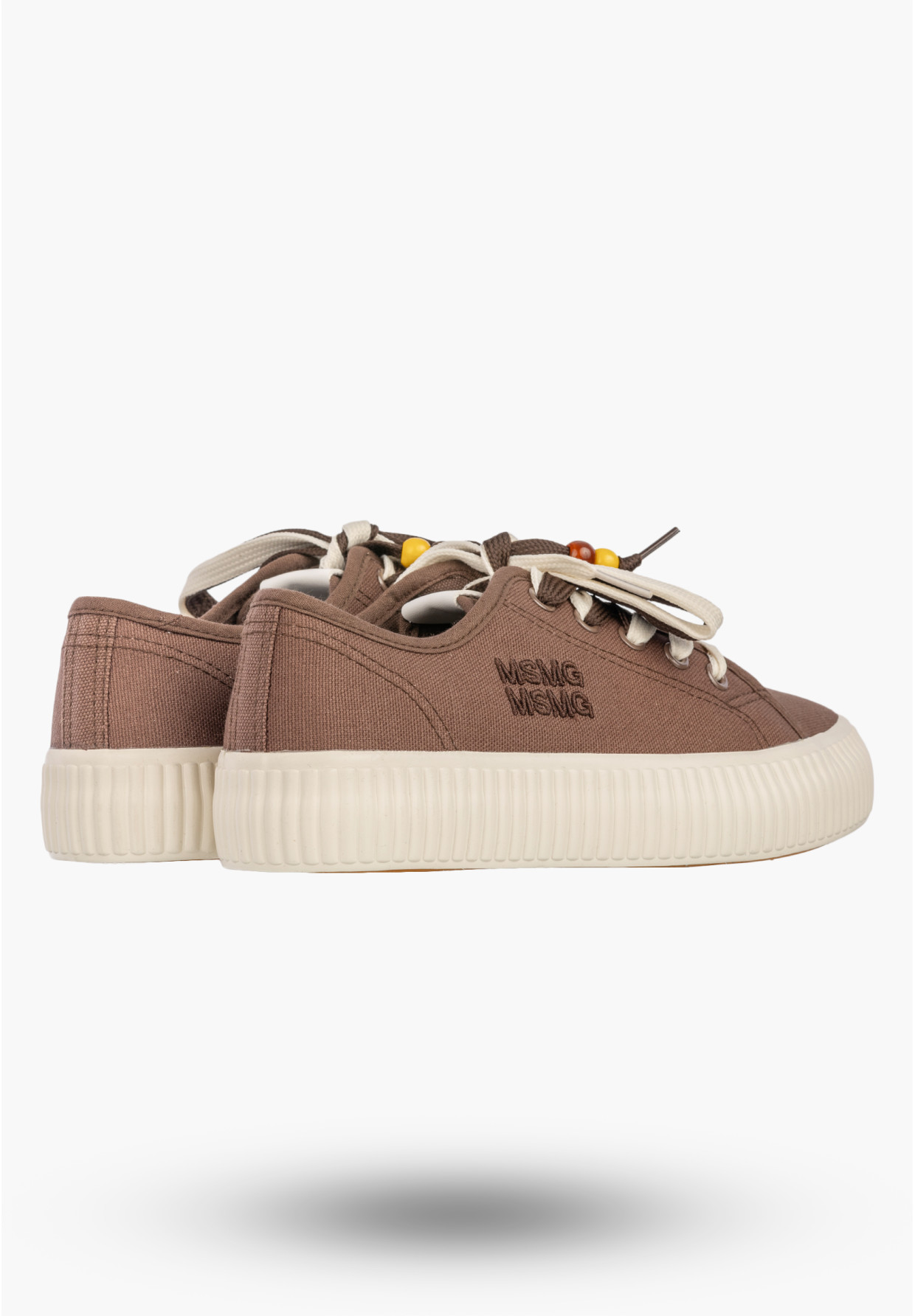 Trampki Damskie Materiałowe Sneakersy Na Platformie Sznurowane Casual Brązowe
