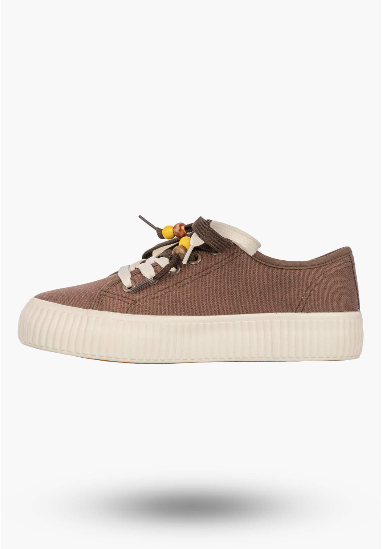 Trampki Damskie Materiałowe Sneakersy Na Platformie Sznurowane Casual Brązowe