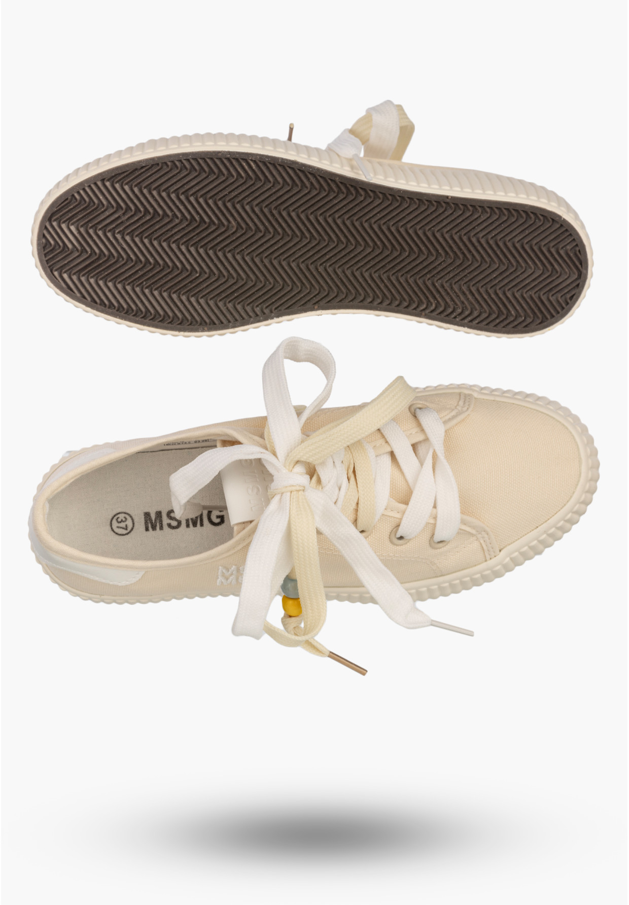 Trampki Damskie Materiałowe Sneakersy Sznurowane Na Grubej Podeszwie Kremowe