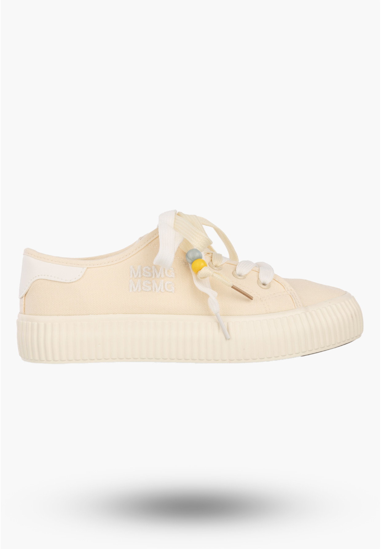 Trampki Damskie Materiałowe Sneakersy Sznurowane Na Grubej Podeszwie Kremowe