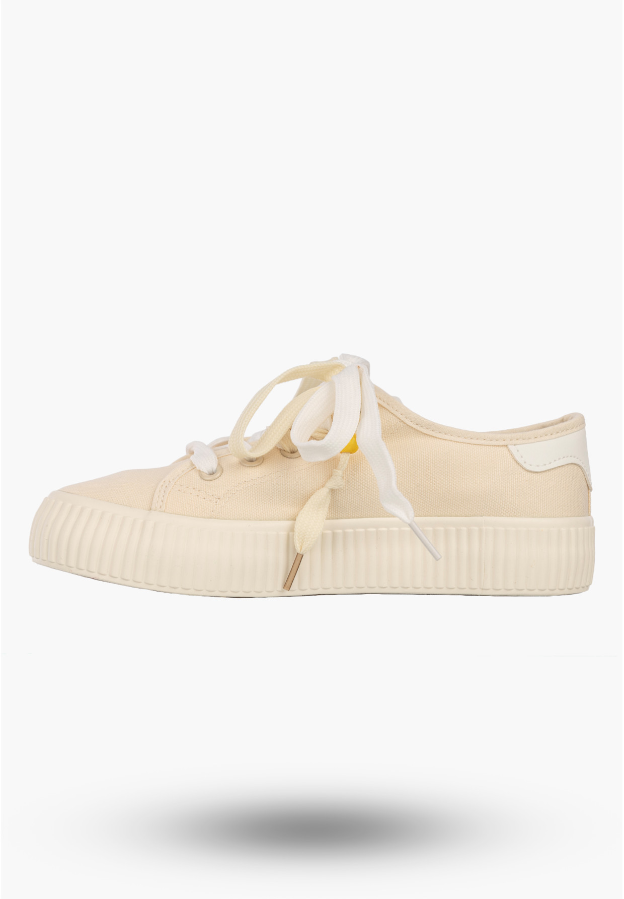 Trampki Damskie Materiałowe Sneakersy Sznurowane Na Grubej Podeszwie Kremowe