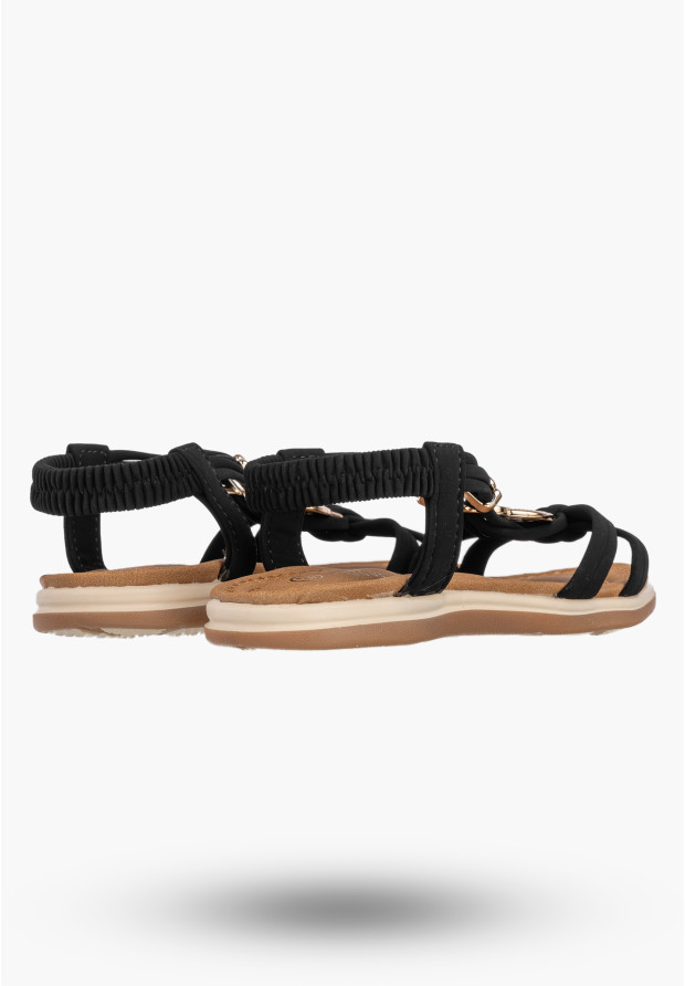Sandały Dziewczęce z Ozdobą Letnie Eleganckie Buty Lekkie Czarne