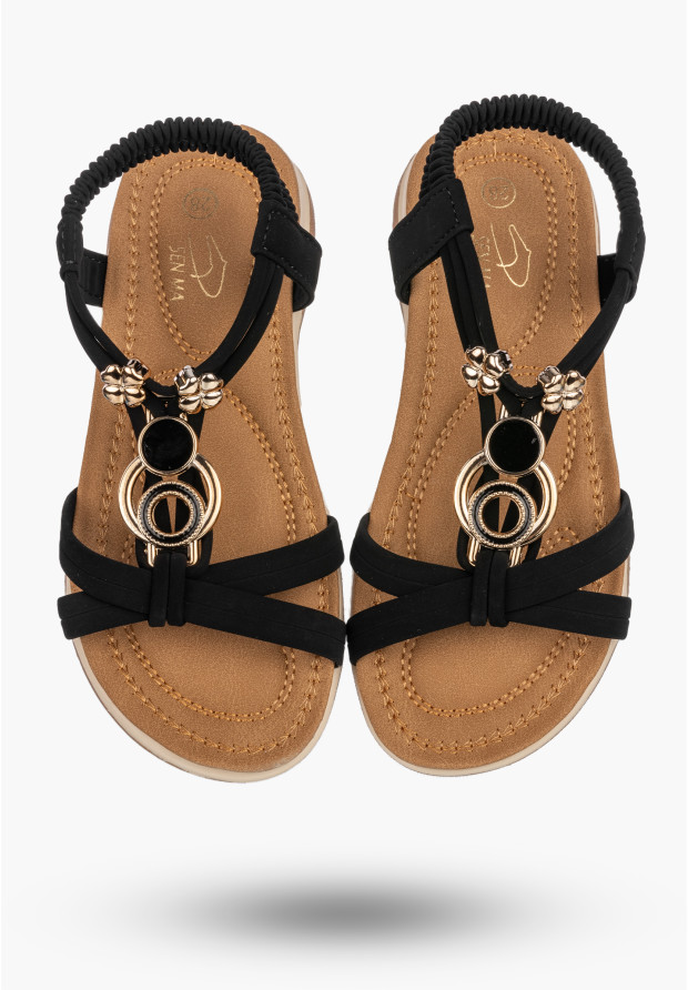 Sandały Dziewczęce z Ozdobą Letnie Eleganckie Buty Lekkie Czarne