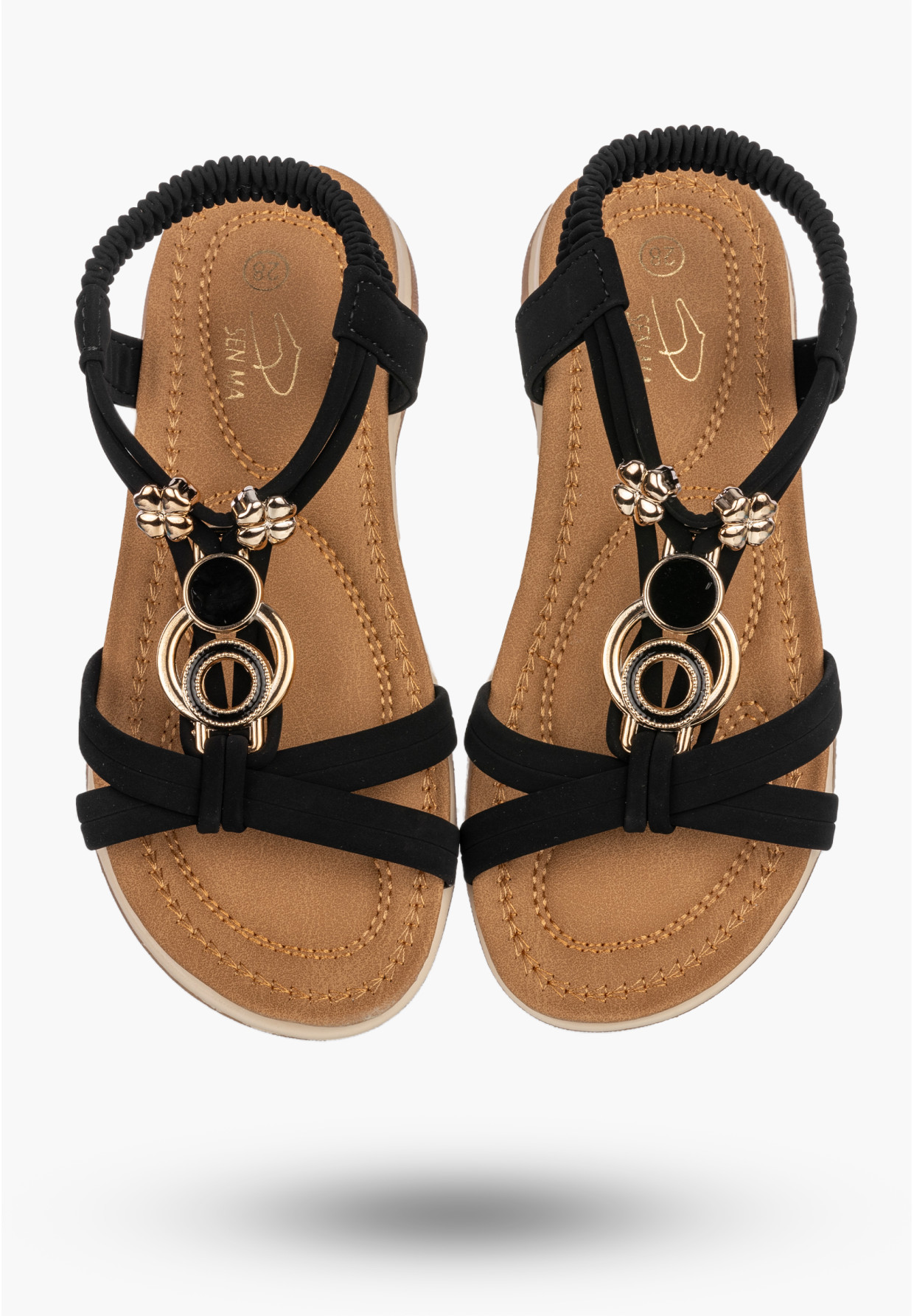 Sandały Dziewczęce z Ozdobą Letnie Eleganckie Buty Lekkie Czarne