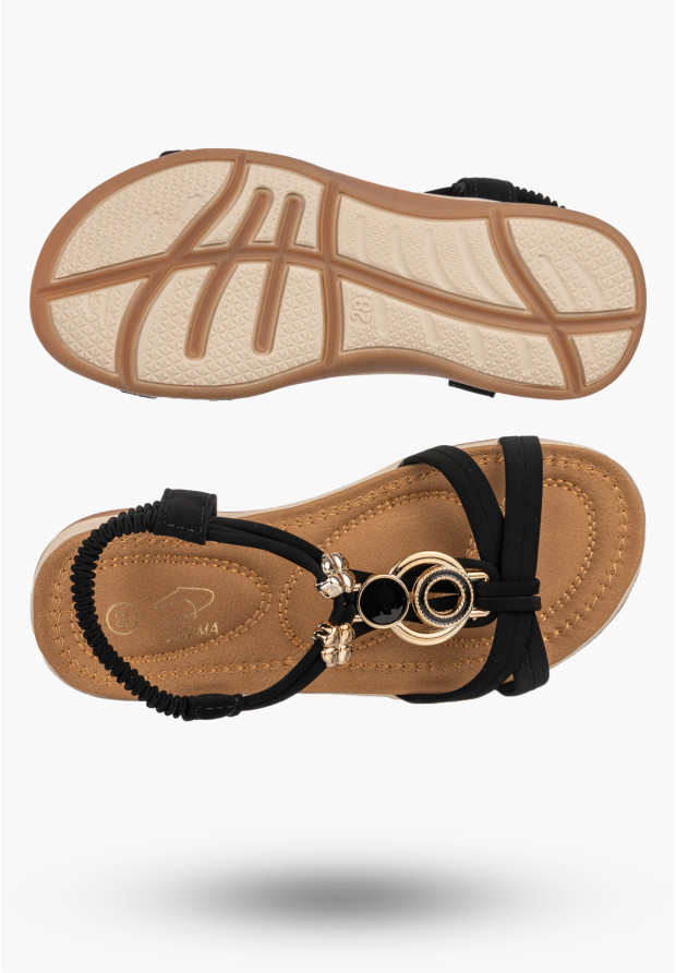 Sandały Dziewczęce z Ozdobą Letnie Eleganckie Buty Lekkie Czarne
