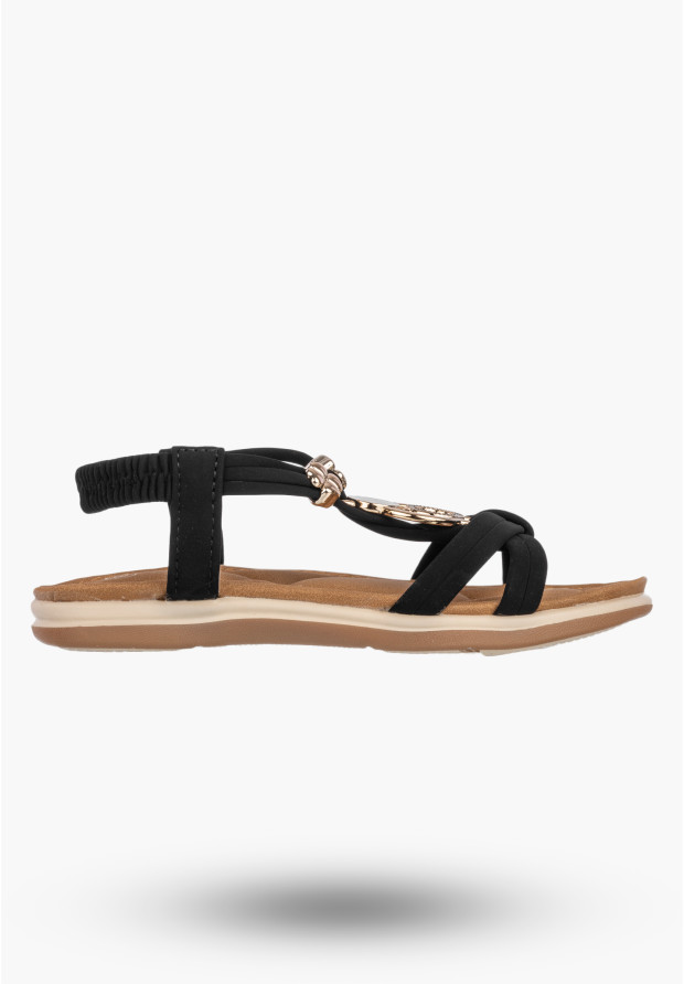 Sandały Dziewczęce z Ozdobą Letnie Eleganckie Buty Lekkie Czarne