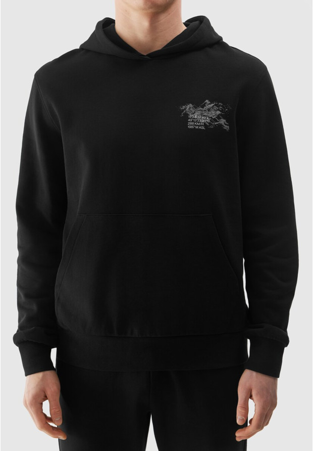 Bluza Męska 4F Z Kapturem Nieocieplana Sportowa Kangurka Czarna 4FRSS24TSWSM1615
