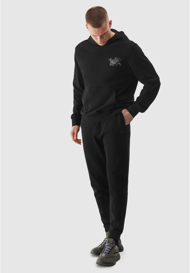 Bluza Męska 4F Z Kapturem Nieocieplana Sportowa Kangurka Czarna 4FRSS24TSWSM1615