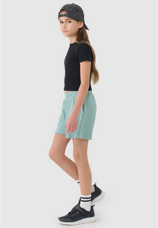 Spodenki Dresowe Dziewczęce 4F Luźne Oversize Przed Kolano Turkusowe 4FJWSS25TSHOF470