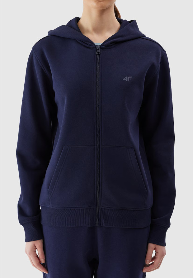 Bluza Damska 4F Sportowa Dresowa Rozpinana Ocieplana Z Kapturem Granatowa 4FWSS24TSWSF0956