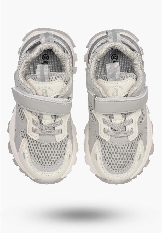 Buty Sportowe Dziecięce Półbuty Sneakersy Na Rzepy Szare APAWWA