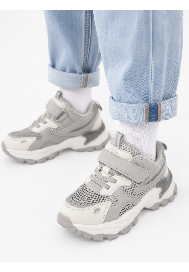 Buty Sportowe Dziecięce Półbuty Sneakersy Na Rzepy Szare APAWWA